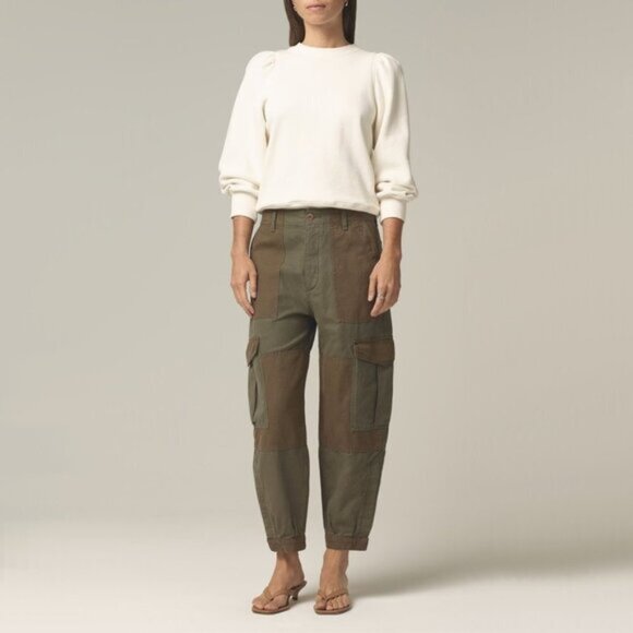 NWOT Citizens of Humanity two tone beige cargo cotton linen surplus pants 24 - Picture 2 of 13